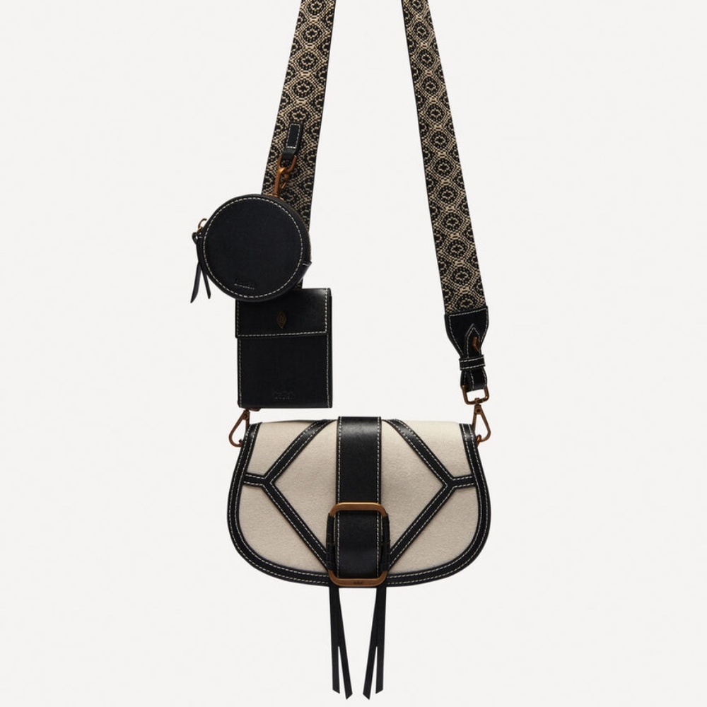 ba&sh Leather and Linen Shoulder Bag